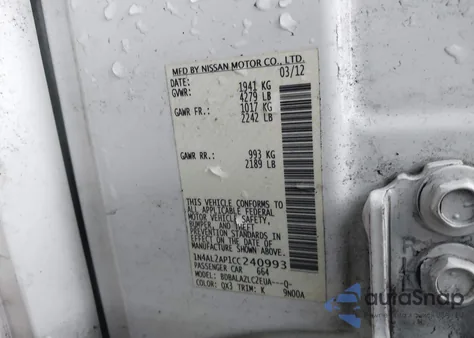 2012 Nissan Altima 2.5 z USA, uszkodzony, nr VIN 1N4AL2AP1CC240993